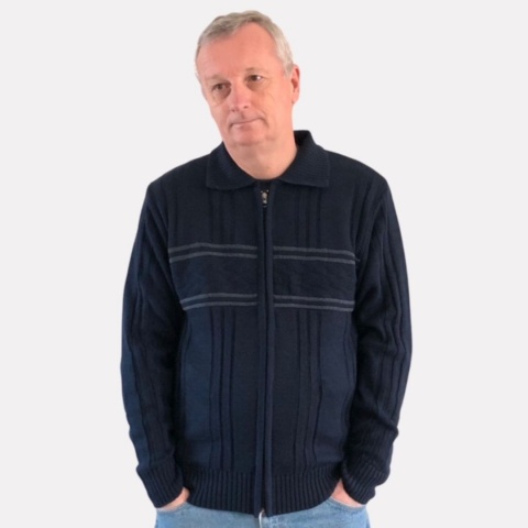 Cavallio Navy Zipped Cardigan with Two Pockets